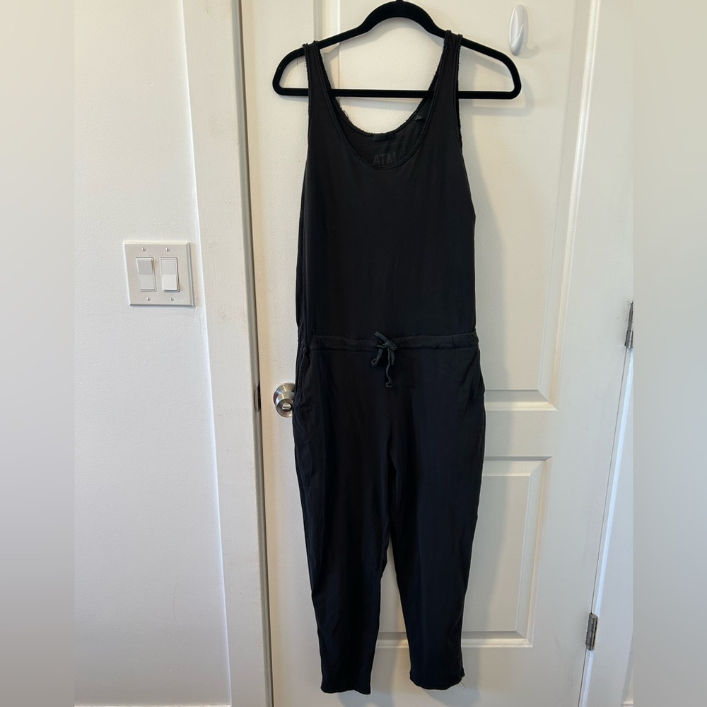 ATM lightweight 100% Cotton Jersey sleeveless drawstring pocket jumpsuit XS